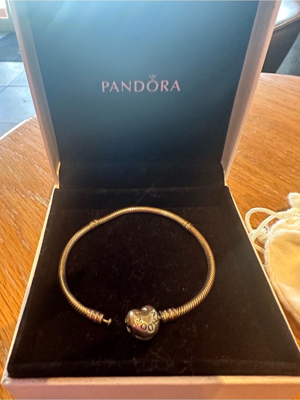 Pandora Silver Heart Clasp Snake Bracelet with Heart Charm - Silver